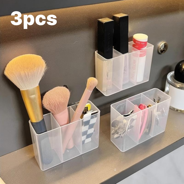 다용도 무타공 접착식 미니 플라스틱 3칸 분할 수납함 소품 정리함 3P 세트