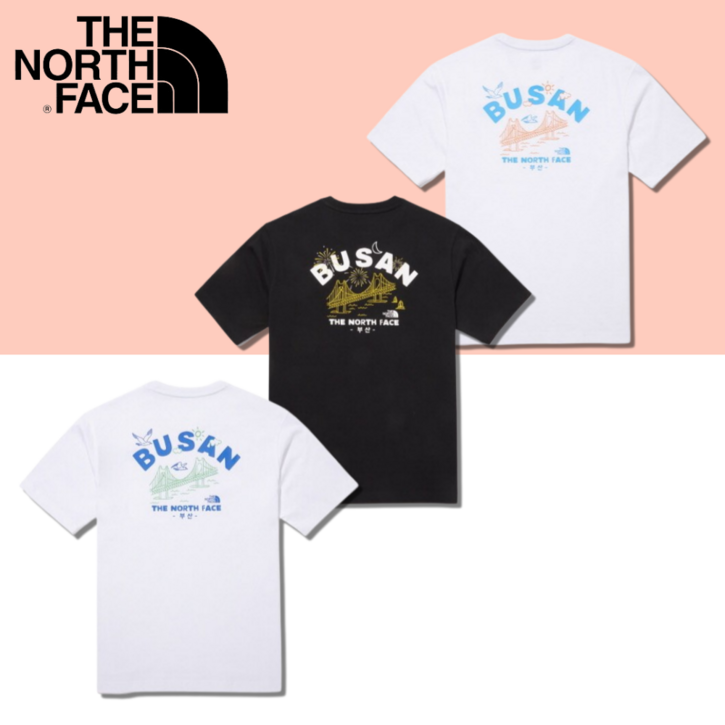 국내매장판 노스페이스 TNF 부산 에디션 반팔티 광안대교 낮과 밤 표현 리젠코튼 소재 루즈핏 일상생활 및 아웃도어 활동 편안한 착용 남여공용