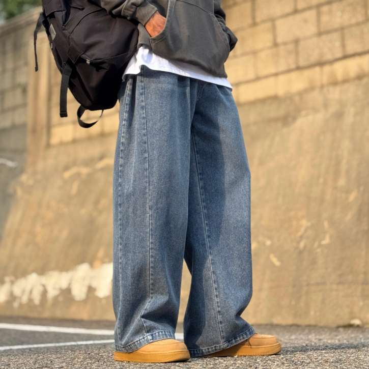 시온 사이드 핀턱 밴딩 와이드 청바지