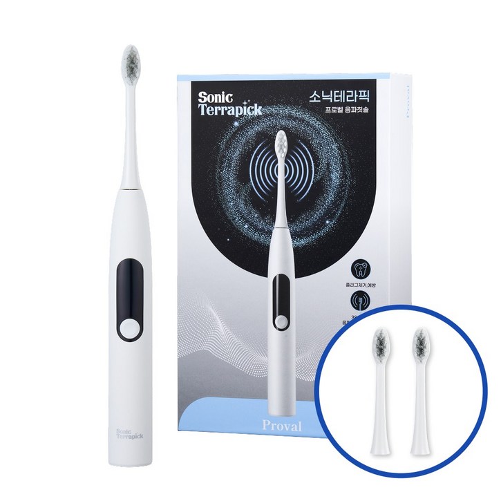 치과약국추천 프로벨 음파전동칫솔 고급모델 5가지모드 방수 칫솔모2개, 1개, 화이트, 소닉테라픽