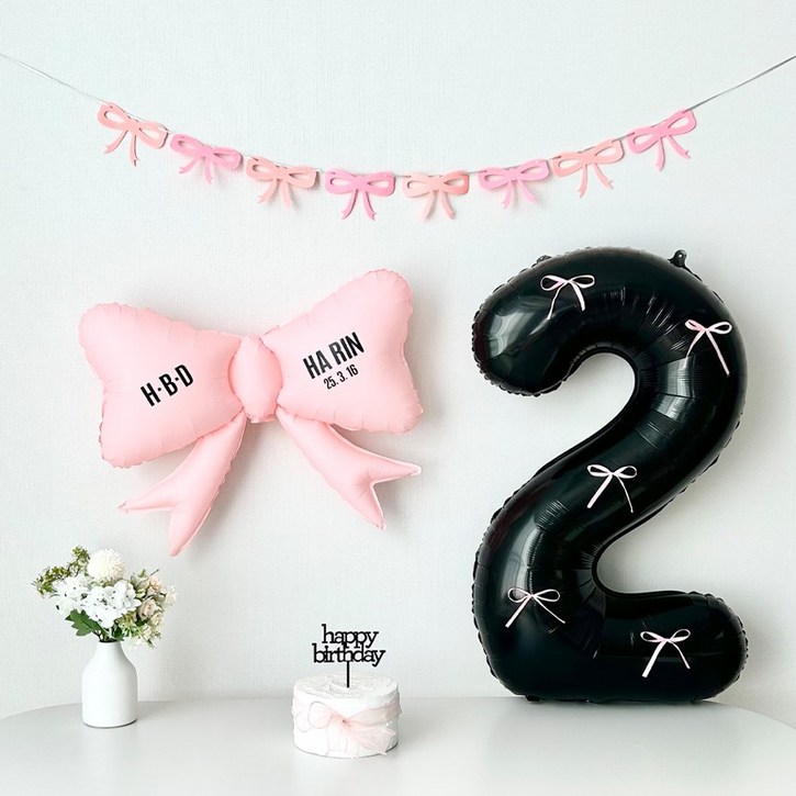 연지마켓 리본 숫자 풍선 블랙 생일 파티 두돌 이벤트 세트 자유레터링