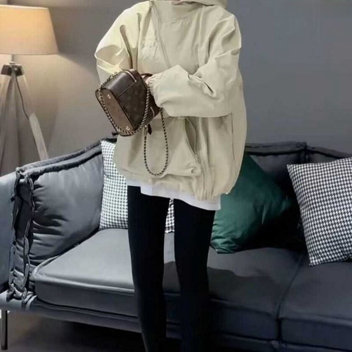 오스틱니 여성 캐주얼 루즈핏 바람막이 사선 집업 후드 코트 이중 안감