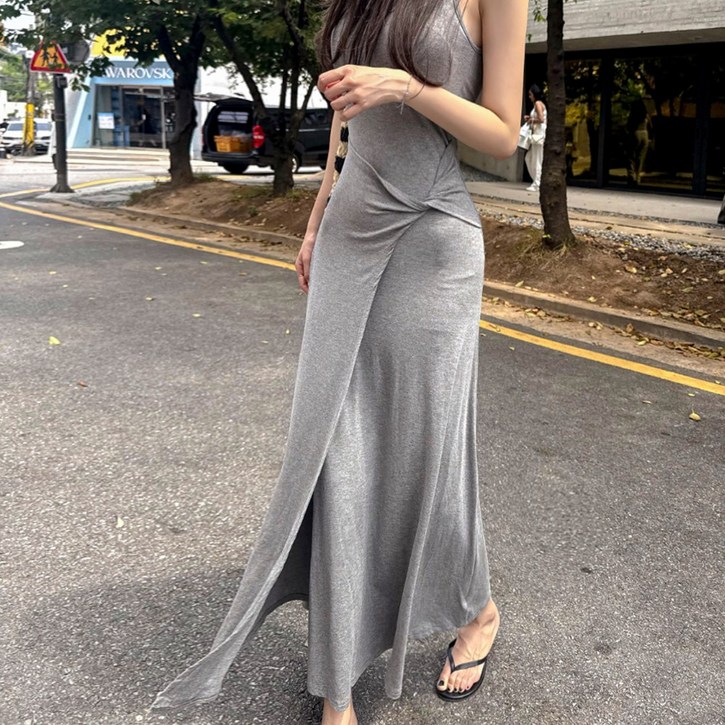 떳다그녀 벨로티나 꼬임 슬리브리스 나시 슬립 드레스 슬림핏 여름 바캉스룩 데일리 플레어 랩 롱원피스