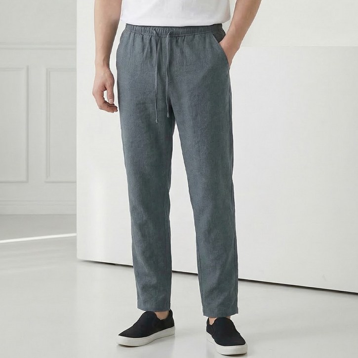 루크 남성 봄여름 밴딩 치노 린넨 코튼 팬츠 허리 스트랩 조절 편안한 바지 데일리 기본 베이직 가벼운 하의