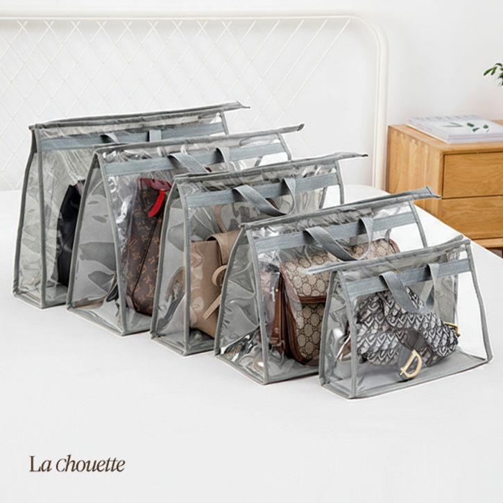 [5종 세트] 라슈에뜨 투명 가방정리함 가방 가방보관함 먼지 명품백 먼지방지 투명 파우치 그레이 S+M+L+XL+XXL, 1세트, 5개입