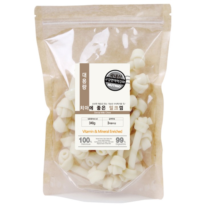 뉴트리오 치아에 좋은껌 강아지 간식, 우유맛, 340g, 1개