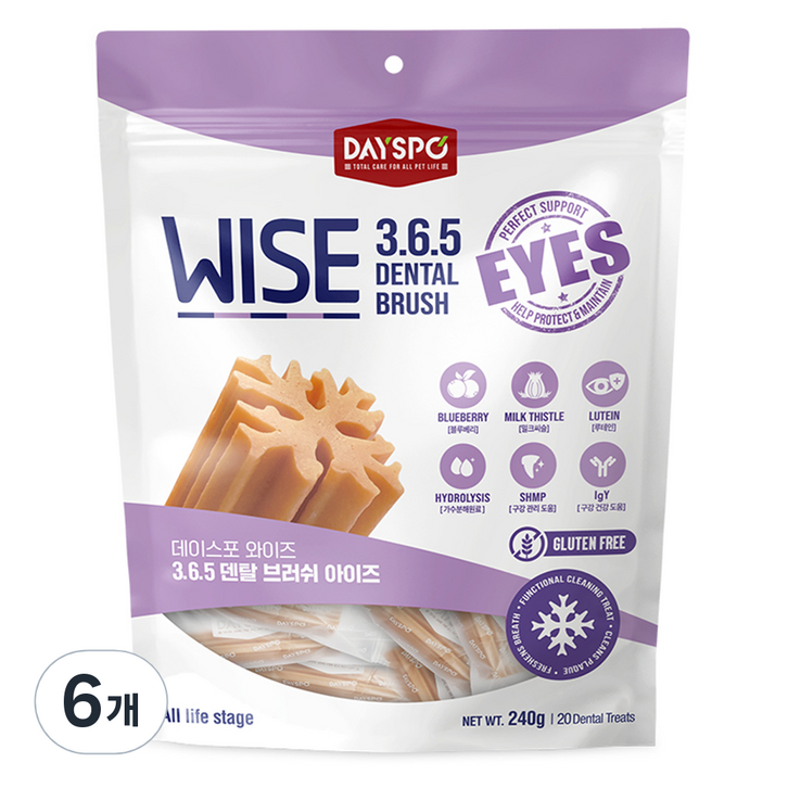 데이스포 강아지 와이즈 365 덴탈브러쉬, 아이즈, 240g, 6개
