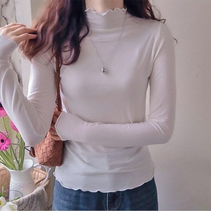 리린 연말룩LABEL 로베니 웨이브넥 부드런스판 복원력좋은 반폴라 size F,1 2547075