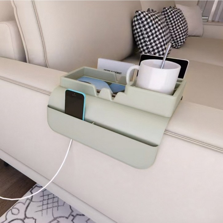 다용도 소파 팔걸이 실리콘 트레이 컵 홀더 리모콘 수납 스마트폰 충전 지원