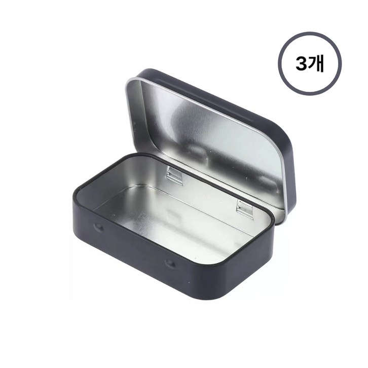 111 미니틴케이스 3P 사각 일체형 9.5x6x2.1cm, 3개, 블랙