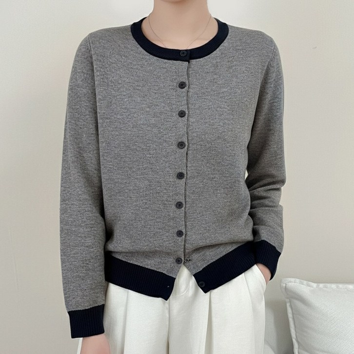 에이플심플 여성 레이어드 배색 울 가디건