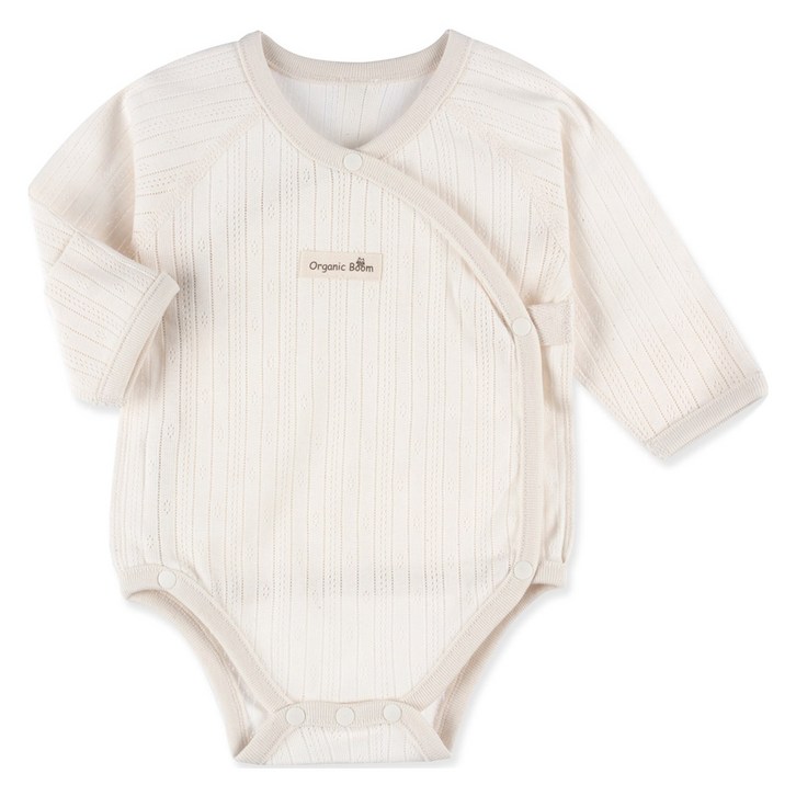 오가닉붐 유아용 아일렛 자카드 스냅 배냇 바디슈트