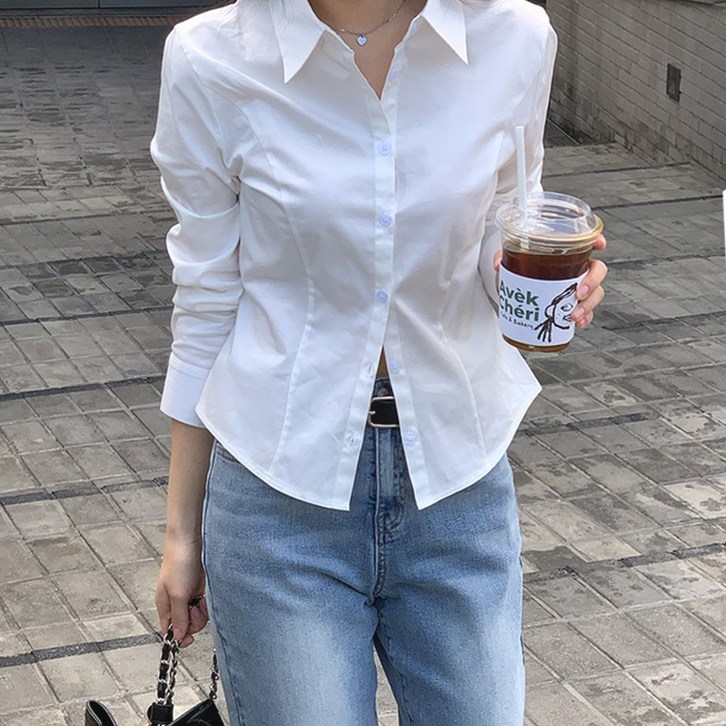 니썸 슬림핏 스판 셔츠 레이어드셔츠 크롭셔츠 슬림핏 셔츠/디토크롭셔츠2
