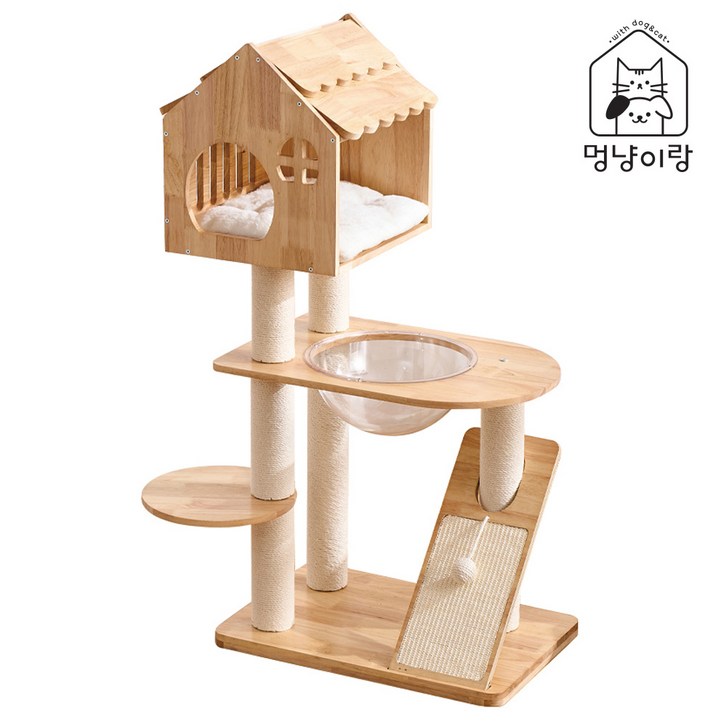 멍냥이랑 원목 캣타워 캣폴 스크래쳐, 1개, 하우스 3단 캣타워