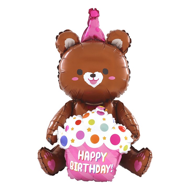 파티짱 컵케이크 곰돌이 생일 파티 호일 은박 풍선, 브라운