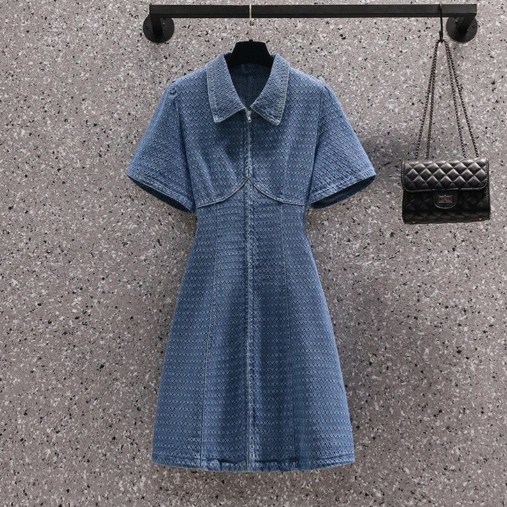 COMIRST 여성 봄 여름 빅사이즈 캐쥬얼 데님 반소매 원피스 4XL까지