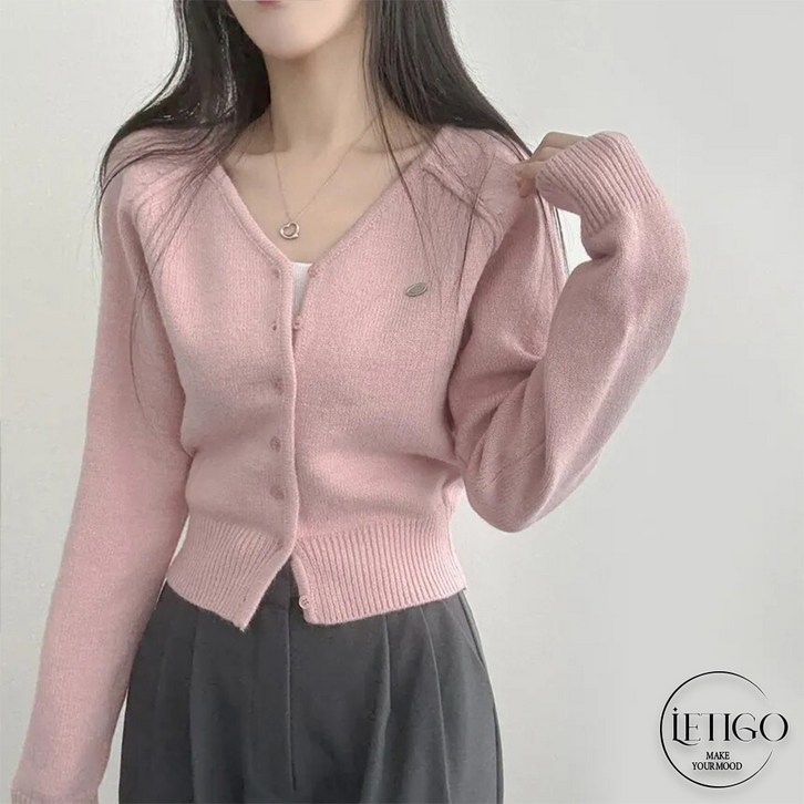 레티고 봄여신 소프트 마카롱 브이넥 부들 긴팔 니트 가디건