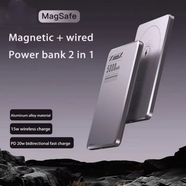 샤오미 5000mAh 마그네틱 초슬림 보조베터리 iPhone  용 Magsafe 슬림 무선 휴대용 외장 배터리