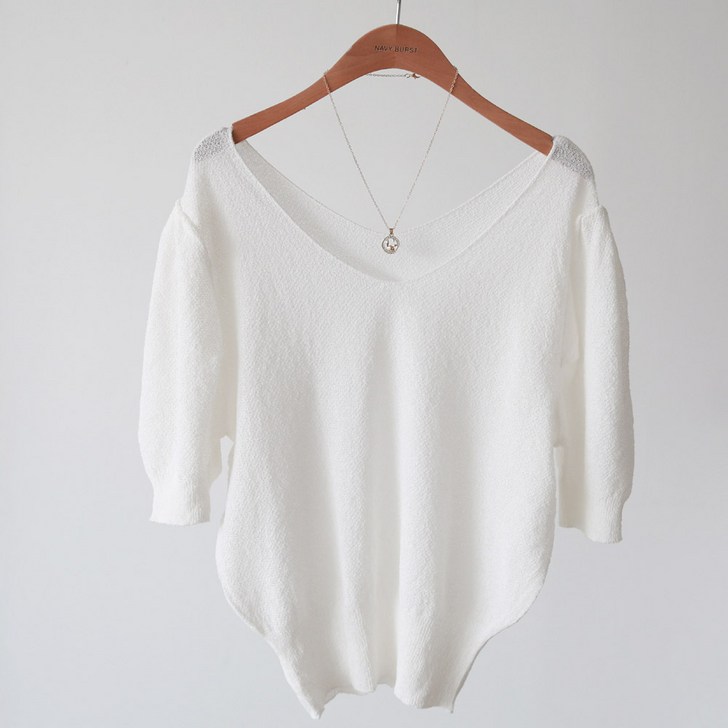 니트공장 여성 어깨셔링 양쪽 브이넥 크롭니트