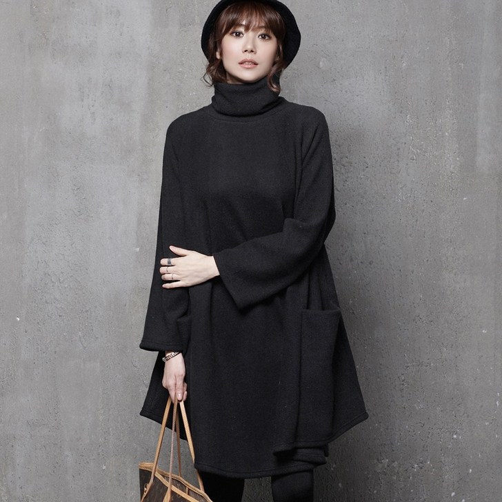 자체제작 A42 기모 포켓 터틀넥 원피스