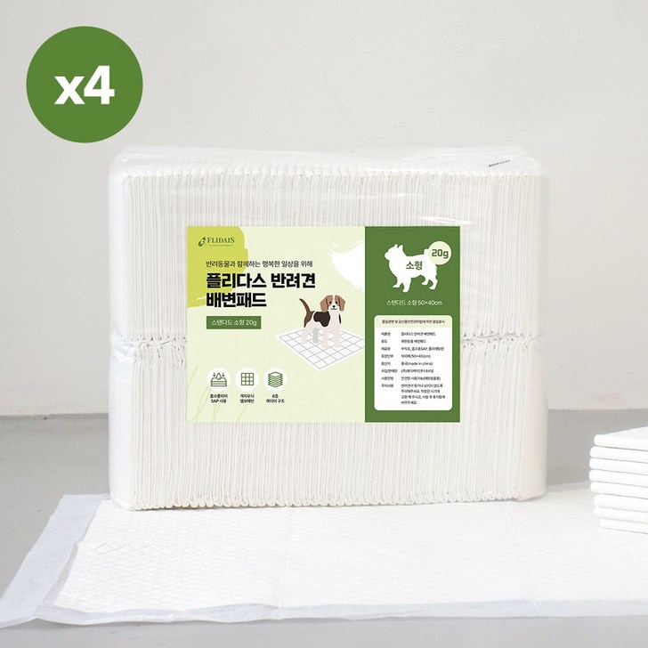 플리다스 강아지 배변패드 15g100g 소형대형특대형 4팩 모음, 4팩, 100개입