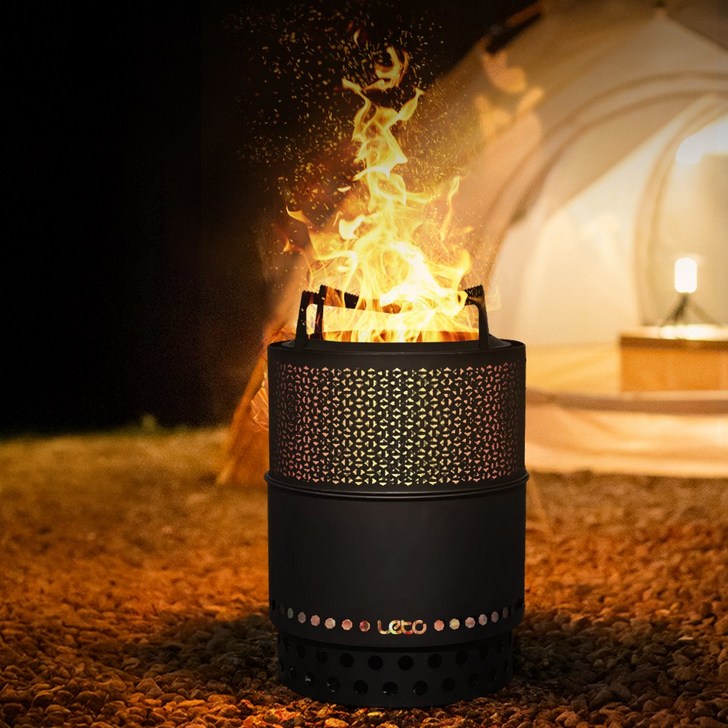 이중연소 캠핑 화로대 대형 원통 불멍 장작 바베큐그릴 SB070, 1개