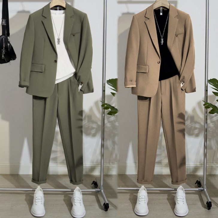 AOUGK 남자 오버핏 정장세트 캐주얼 정장 자켓 정장 바지 상하세트 빅사이즈 양복 면접복 투피스 데일리