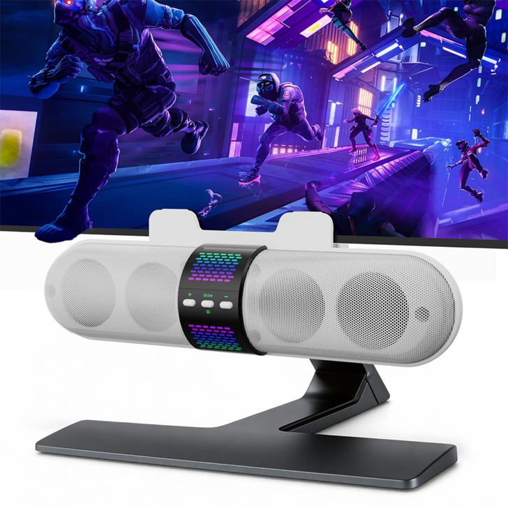 BESTISAN 2채널 멀티미디어 RGB 레인보우 LED 게이밍 블루투스 사운드바 스피커, 화이트, SE02