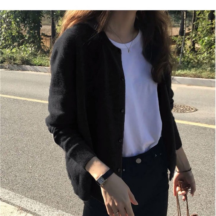 코코 여성 베이직 라운드넥 가디건