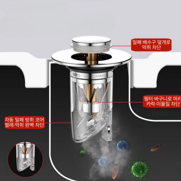 MiriJu 하수구 해충 악취 자동차단 세면대 트랩