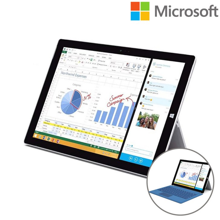 Microsoft 서피스 프로3 i5-4300U 4GB 128GB 12인치 윈도우10 정품설치 중고 타블렛 PC (키보드패드 포함) 중고 노트북