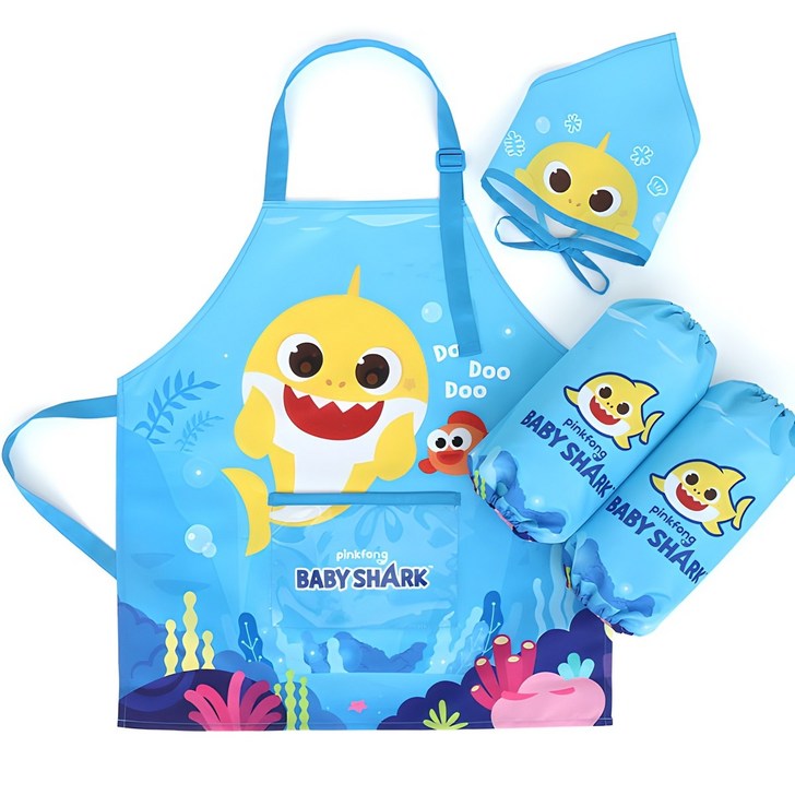 핑크퐁 아동용 아기상어 앞치마  토시 두건 세트 PO182