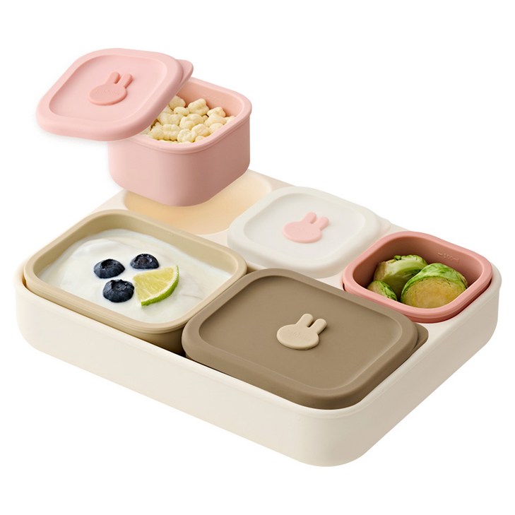 아띠래빗 유아용 쏙쏙 모듈형 실리콘 흡착 식판  보관 용기 소형 3p  보관 용기 대형 2p 세트, 혼합색상, 1세트