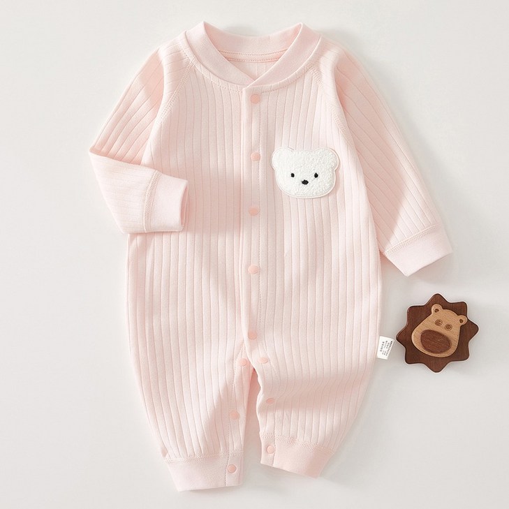 베베니즈 신생아용 왕곰돌이패치 골지 순면 우주복