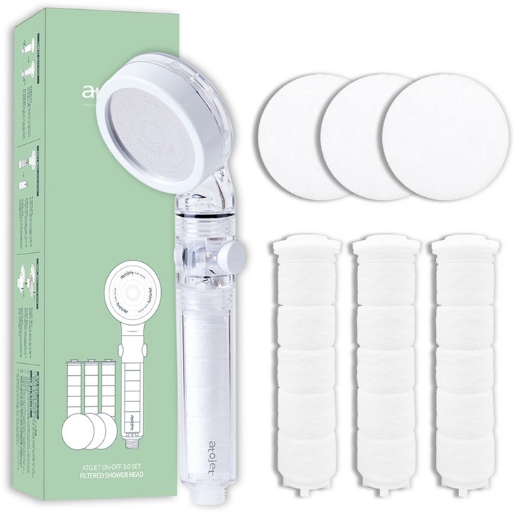 아토젯 온오프 필터샤워기 본품+헤드필터3P + 바디필터3P 세트