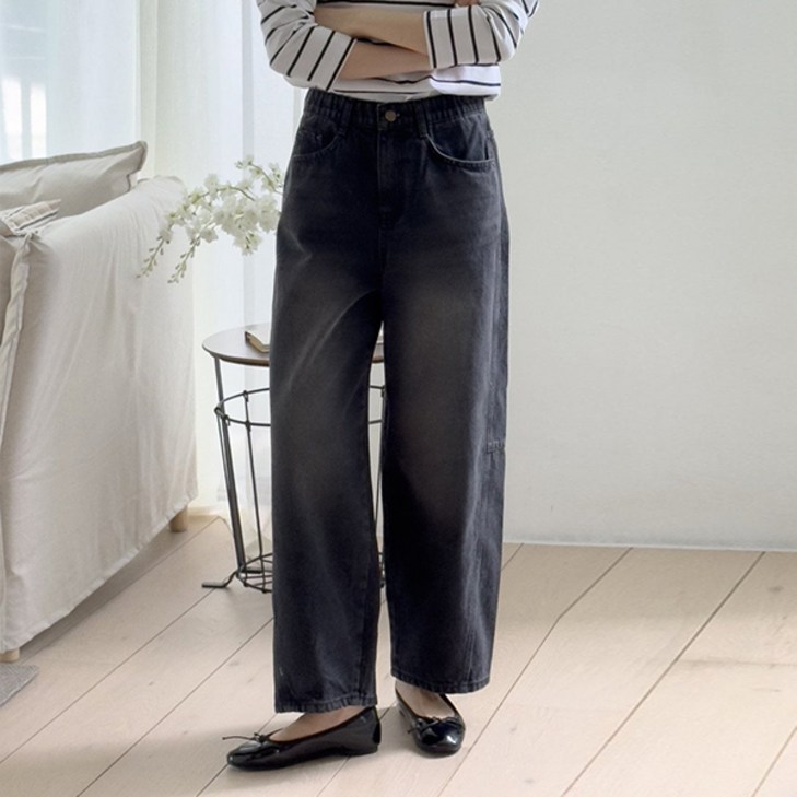 슈가펀 여성용 슬리온 베베 옆다트 배기 데님팬츠