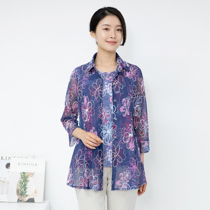 엄마옷 모슬린 망 티셔츠가디건앙상블세트 TC304110마담 미시 중년여성 빅사이즈 할머니옷 50대 60대 70대