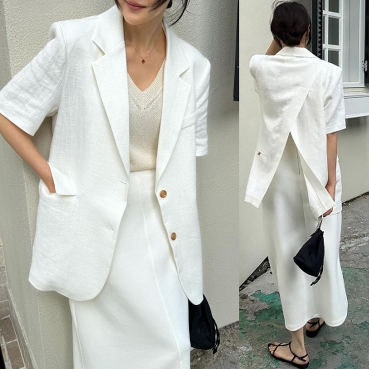 린넨 100 고퀄리티 뒷트임 반팔 롱자켓