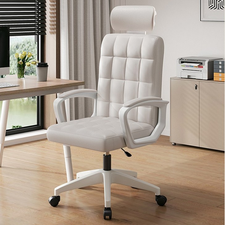 Homey Nest 가죽의자 사무실 공부용 틸팅기능 서재체어 HNOC61F, 화이트
