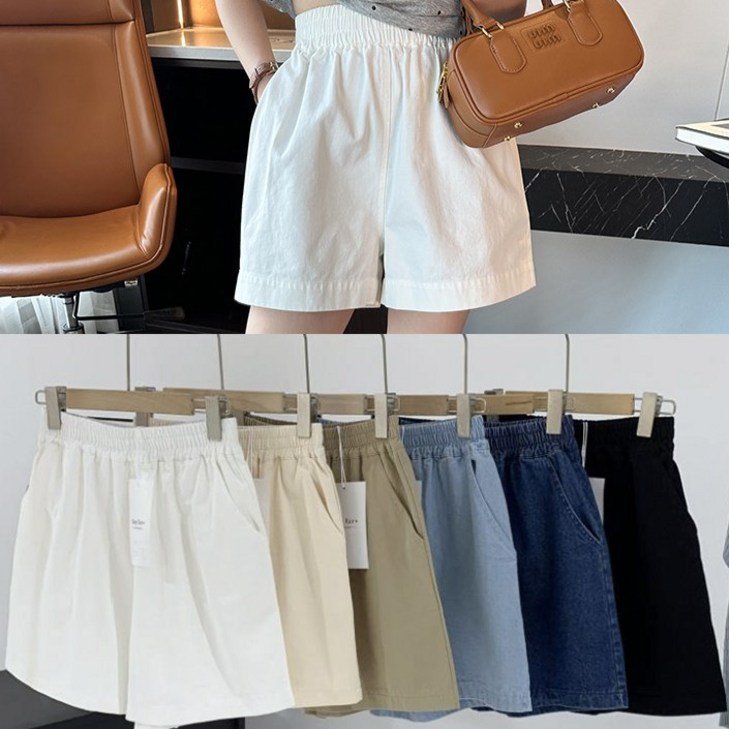 cottonpeko  새다리로보이는 여성 밴딩 면 반바지 코튼 팬츠