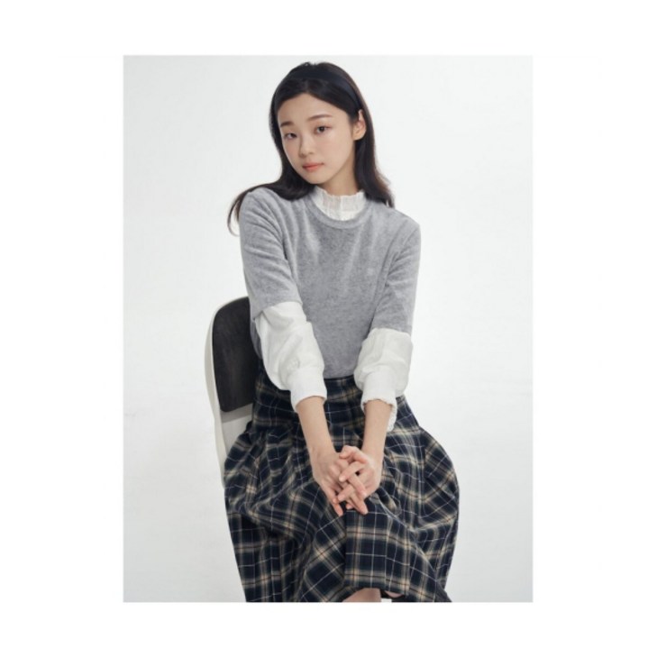 매장정품 BEANPOLE 빈폴 LADIES 벨벳 레귤러핏 반소매 티셔츠 그레이 BF5X42C113 BF5X42C113 905900