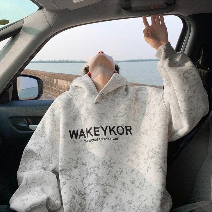 Skyciky 가을 두꺼운 타이 다이 프린트 기모 후드티 남성 아웃도어 트렌디 자켓 II510