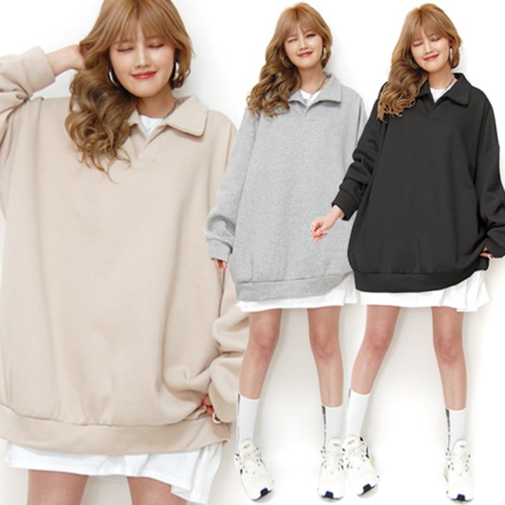 통통마녀   오버핏 카라 맨투맨  4 컬러  6XL  오버사이즈    기모 포함 판매