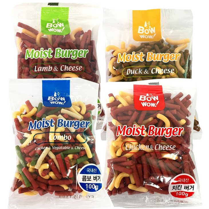 바우와우 대용량 1kg 가성비 강아지간식 버거간식 100g x 10봉, 치킨/양고기/콤보/오리