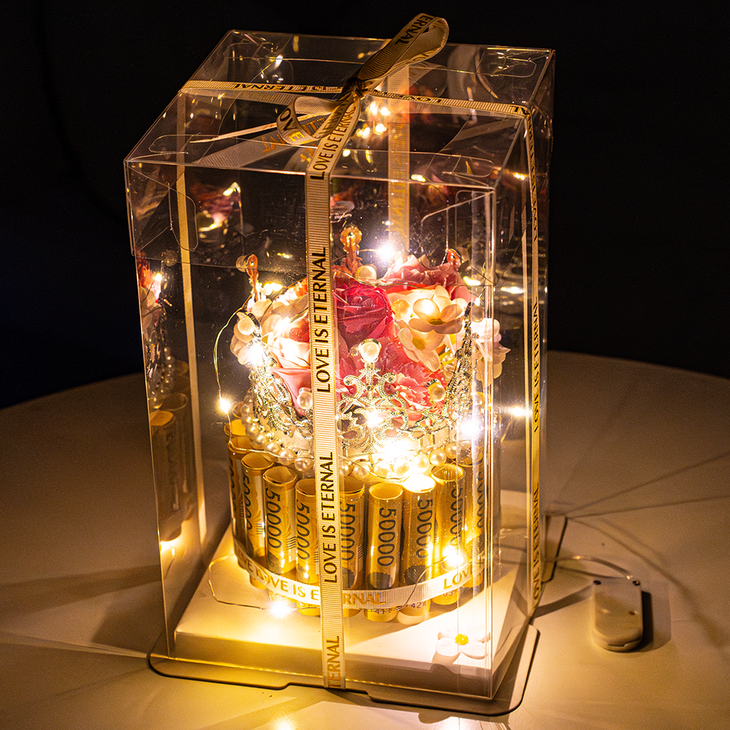 라운드오프 조화 장미 용돈박스 꽃다발 돈케이크  케이스  쇼핑백