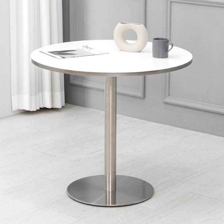 퓨리 HPL 실버엣지 800 원형 식스 스테인 카페 테이블, 화이트