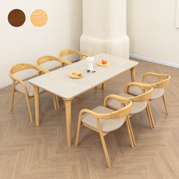 바네스데코 프레티지 원목 4인6인 이태리 세라믹 식탁 세트 아르넨스 의자 포함