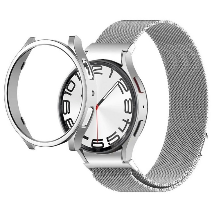 아이메이드잇 갤럭시워치 호환 밀레니즈루프 밴드 메탈 스트랩 케이스 세트, 실버, 1개