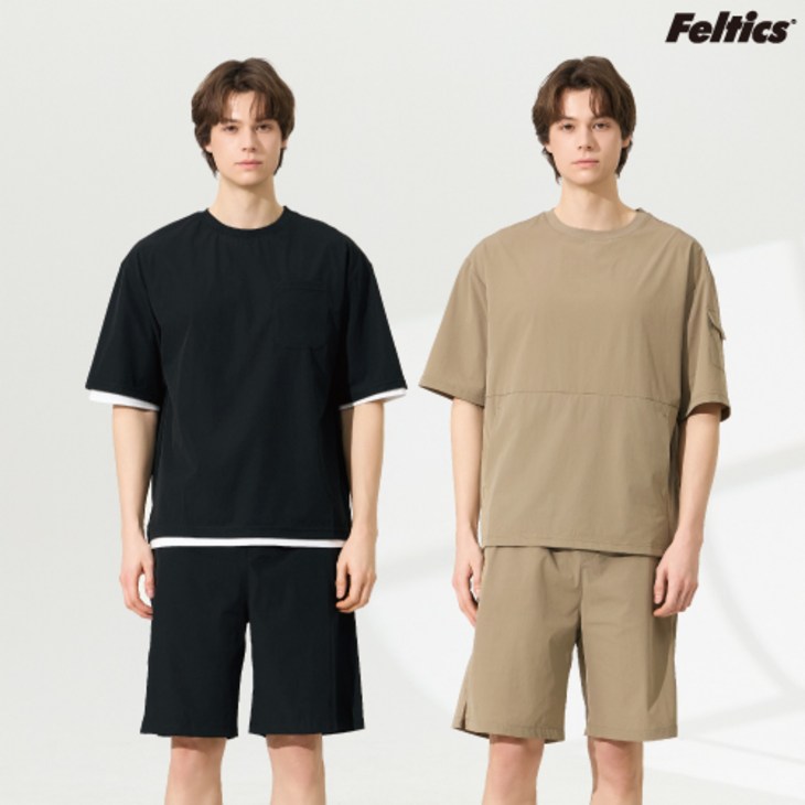 22 펠틱스 남성 봄 여름 편안한 시원한 데일리 출근길 텐션 하프 셋업 4종 F504M4