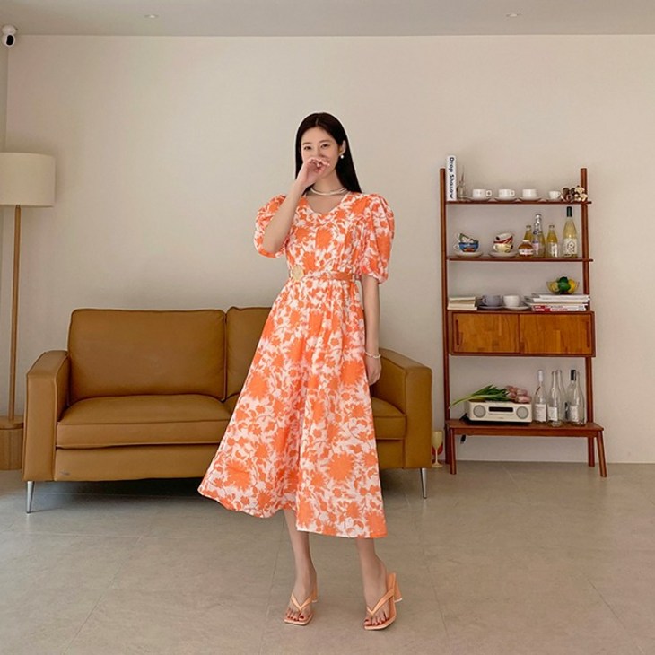 빈스홀릭 몰디브 플라워패턴 롱원피스벨트SET